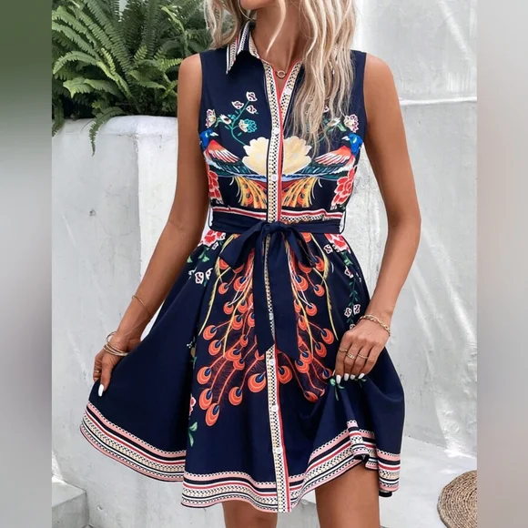 PRICE DROP!! Gorgeous Floral Print Belted Shirt Dress - Picture 5 of 5